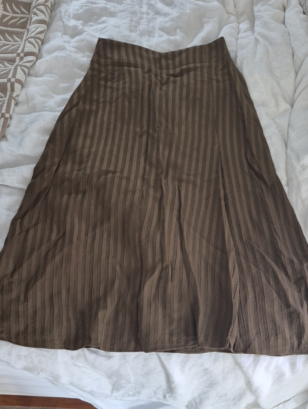 Everlane Brown Striped A-Line Midi Skirt